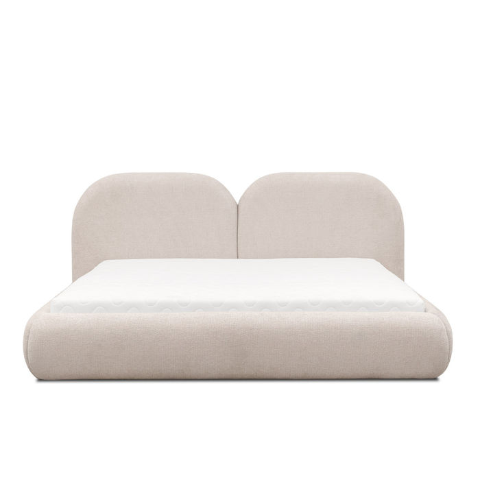 Beiges Schlafzimmer Doppelbett RundesTextil Kopfteil Polsterbetten Neu