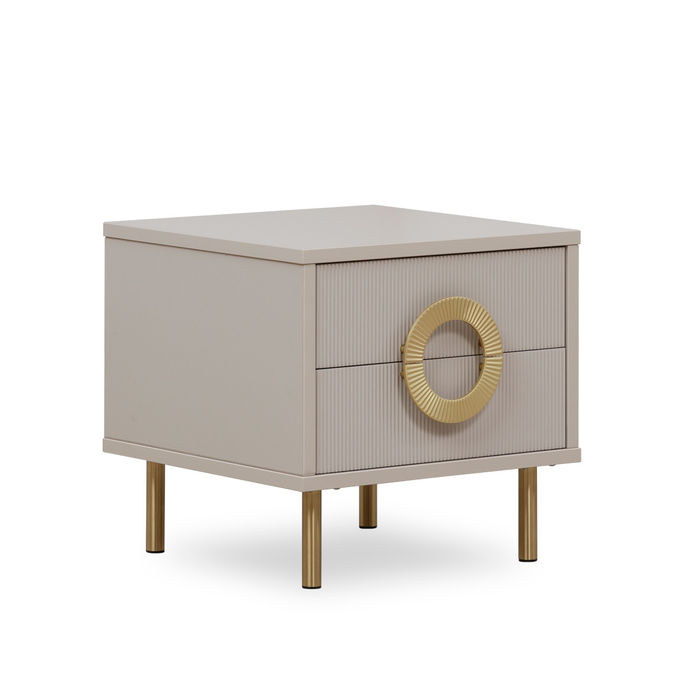 Designer Beiger Nachttisch Mit 2 Schubladen Schlafzimmer Bettkonsole