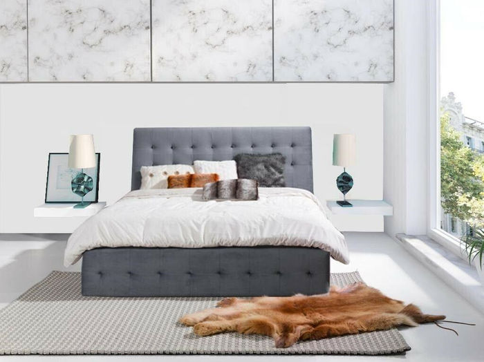 Graues Bettgestell Polster Betten Doppel Design Hotel Bett Textil Möbel Gestelle