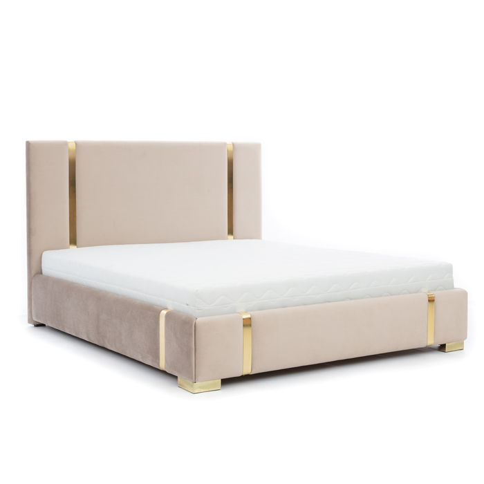 Komplette Schlafzimmer Garnitur Edelstahl Doppelbett Polster Nachttische