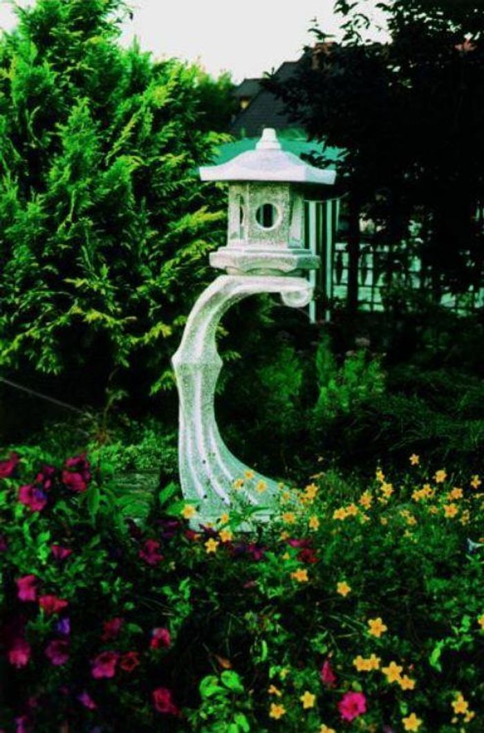 Japanischer Garten Lampen Dekoration Beleuchtung Vogel Tränke Figur Skulptur 610
