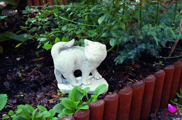 Garten Dekoration Katze Terrasse Stein Figuren Figur Deko Statue Skulptur 494