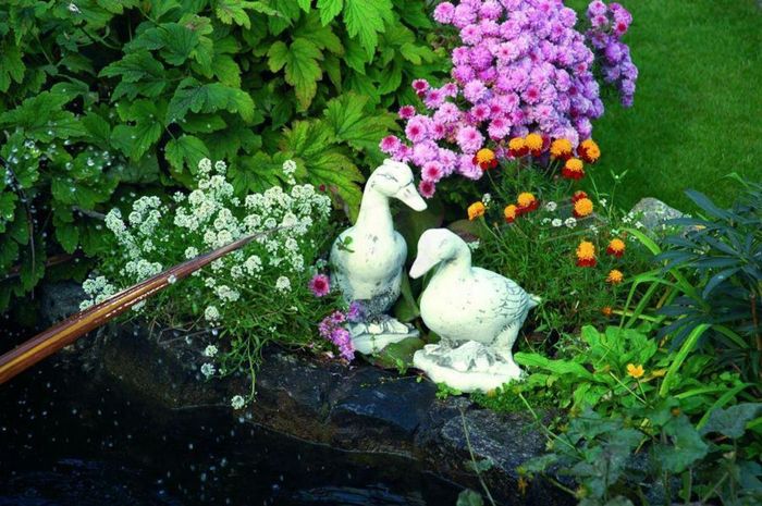 Garten Dekoration Ente Terrasse Stein Figuren Figur Statue Skulptur Vogel 635