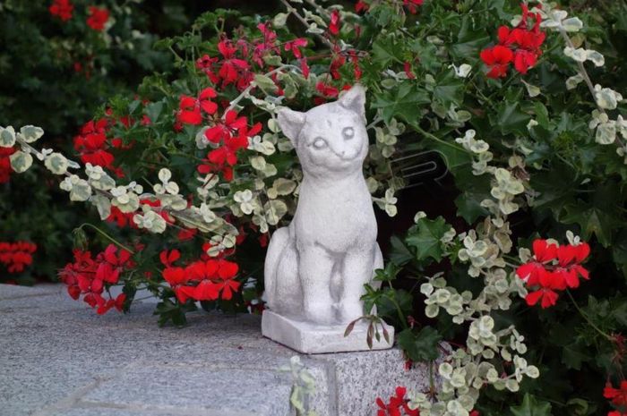 Garten Dekoration Katze Terrasse Stein Figuren Figur Deko Statue Skulptur 103066