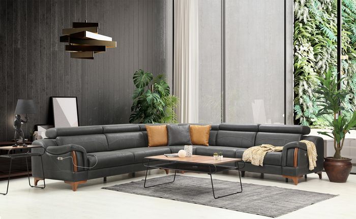 Ecksofa L-Form Modern Sofa Wohnzimmer Couch Polster Textil Stoff Möbel