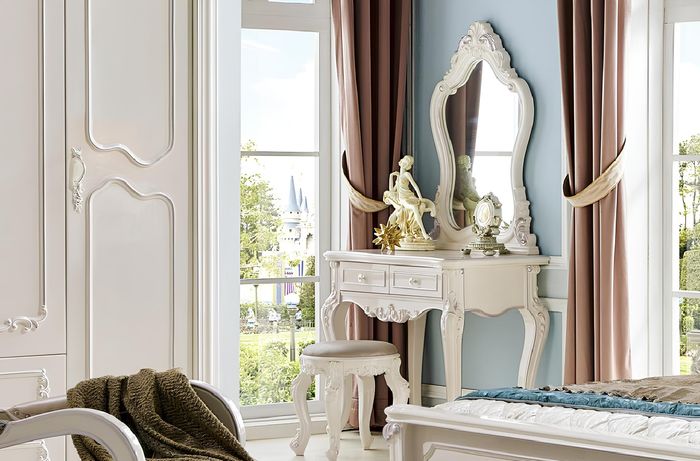 Tisch Klassische Konsole Spiegel Echtholz Schminktisch Schlafzimmer Hocker 2tlg