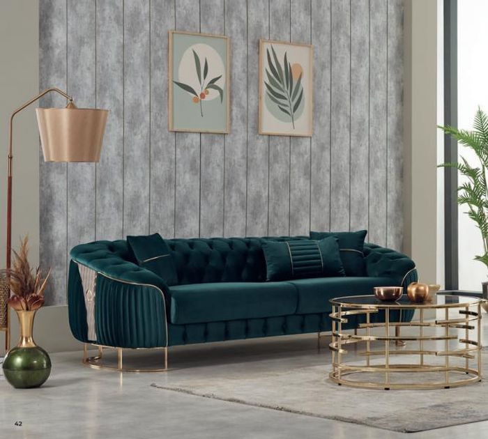 Dreisitzer Sofa 3 Sitzer Stoffsofa Polstersofa Couch Grün Luxus Sofas Couchen