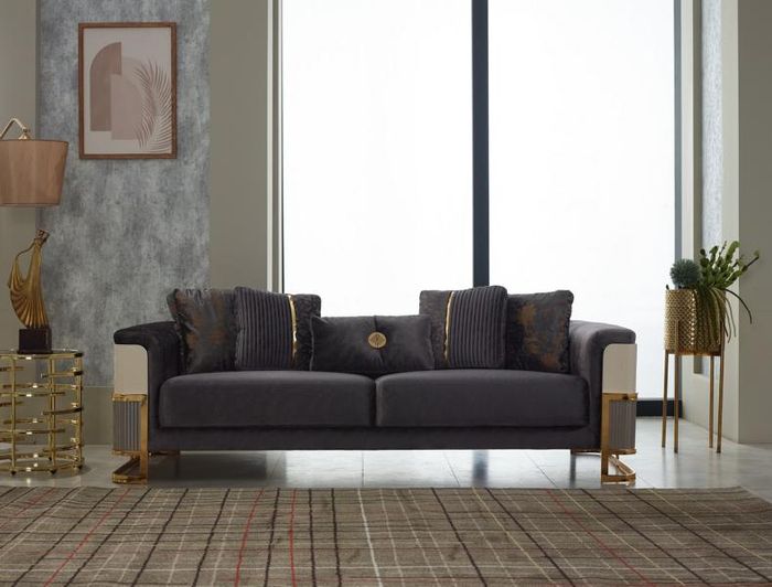 Dreisitzer Sofa 3 Sitzer Stoffsofa Polstersofa Couch Lila Luxus Sofas