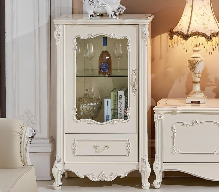 Klassische Wohnzimmer Möbel Weiß Gold Echtholz Schaufenster Vitrine Schrank