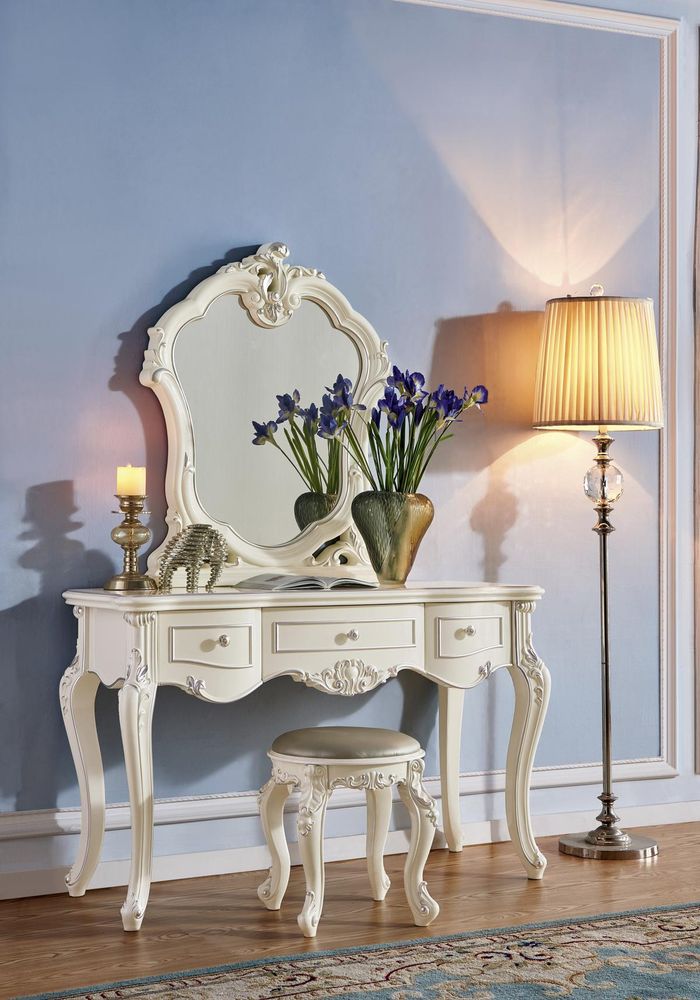 Schminktisch mit Spiegel Luxus Konsole Echtholz Schlafzimmer Barock Rokoko
