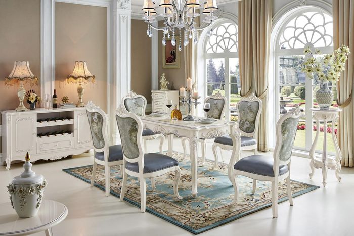 Barock Esstisch Tisch Gruppe Esszimmer Wohnzimmer Garnitur Echtholz Design