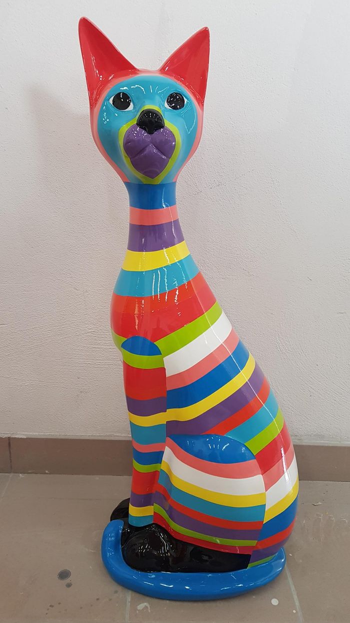 Handarbeit Abstrakte Figur Statue Design Bunte Statuen Skulptur 98cm Katze Neu