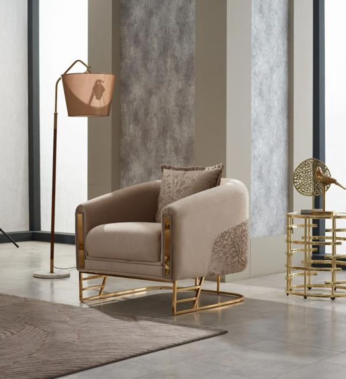 Luxus Sessel Einsitzer Polstersessel Stoff Beige Sitzer Wohnzimmer