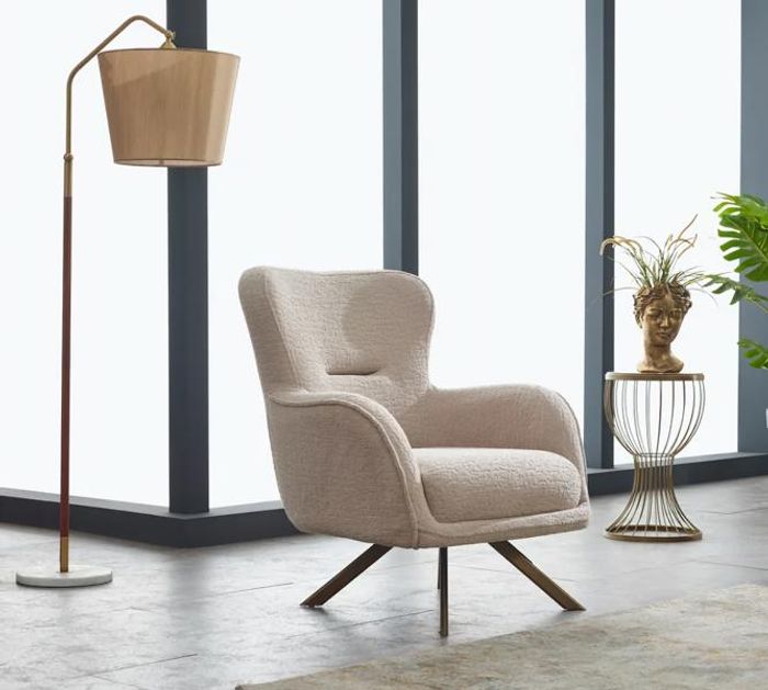 Sessel Polstersessel Einsitzer Stoff Sitzer Moderne Beige Wohnzimmer