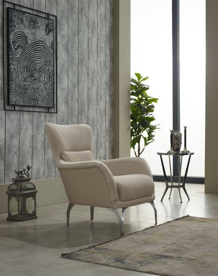 Sessel Wohnzimmer Polstersessel Einsitzer Stoff Beige Sitzer Moderne Möbel