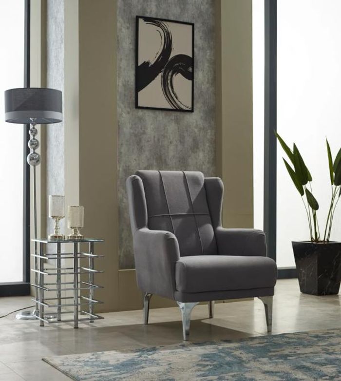 Wohnzimmer Sessel Grau Polstersessel Einsitzer Stoff Sitzer Moderne