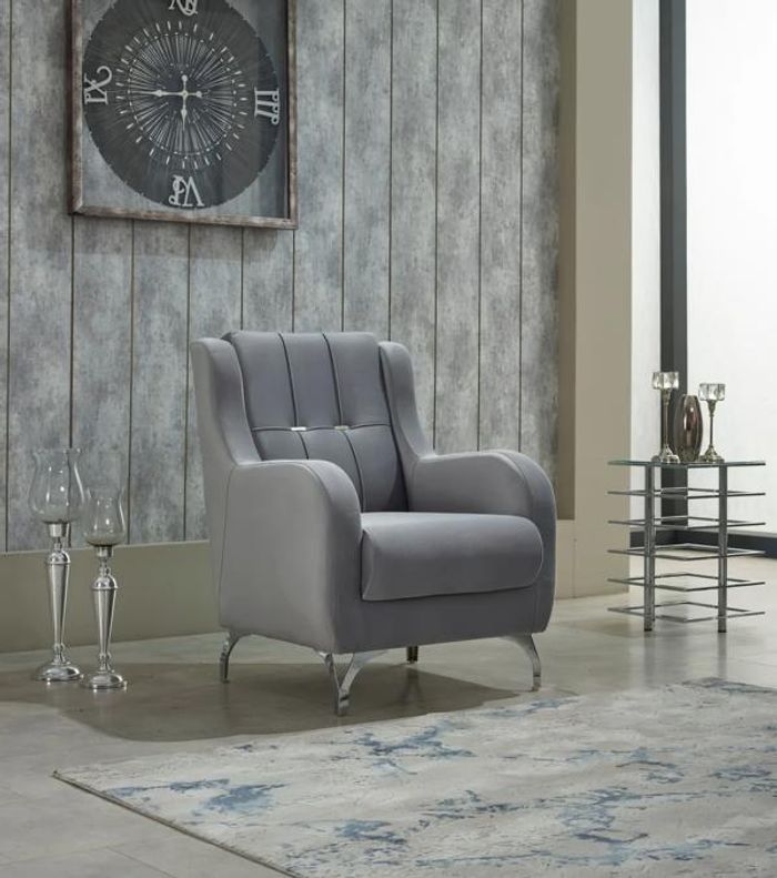 Polstersessel Einsitzer Sessel Stoff Wohnzimmer Sitzer Moderne Grau