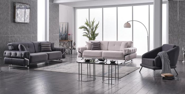 Graue Sofagarnitur Wohnzimmer Sofas Dreisitzer Sessel Komplettes Set 3tlg