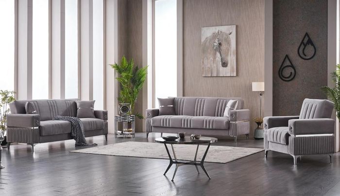Couchgarnitur Komplette Dreisitzer Grau 3tlg Stoffsofa Couchen Sitzpolster