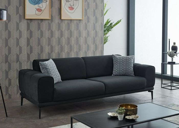 Dreisitzer Stoffsofa Sofa 3 Sitzer Polstersofa Couch Schwarz Stoff