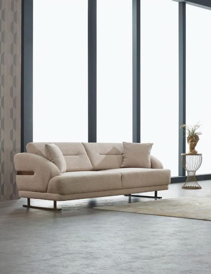 Dreisitzer Sofa 3 Sitzer Stoffsofa Polstersofa Couch Beige Modern New