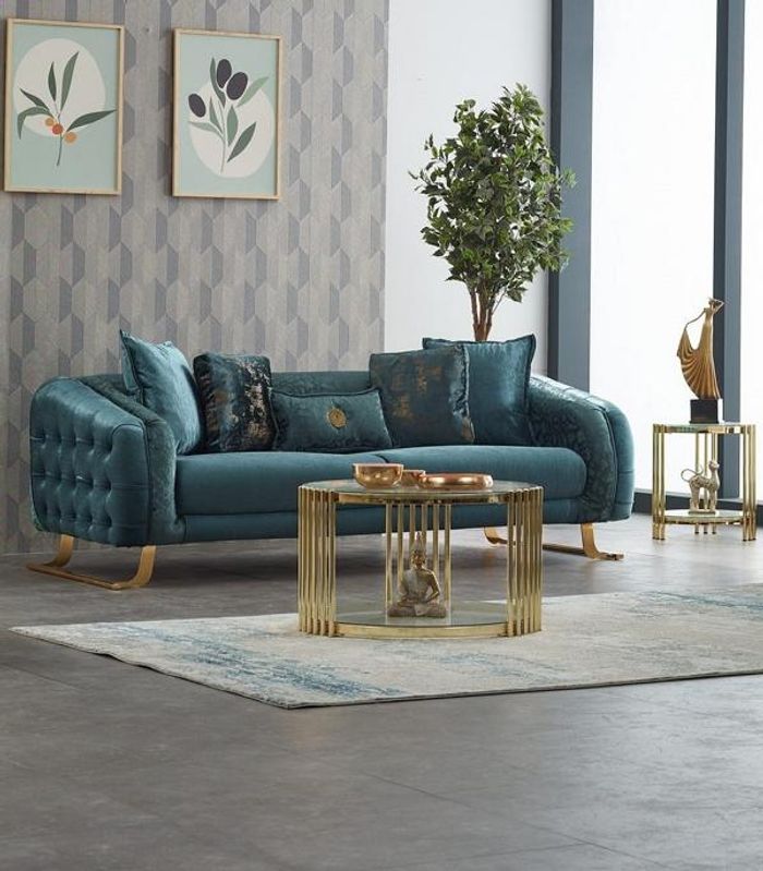Stoffsofa Couch Dreisitzer Sofa 3 Sitzer Polstersofa Blau Moderne