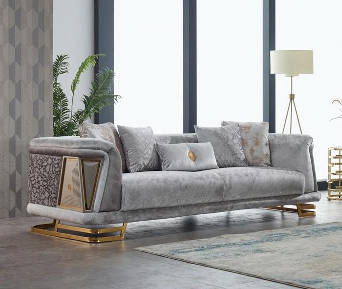 Couch Dreisitzer Sofa 3 Sitzer Stoffsofa Polstersofa Grau Sofas Modern
