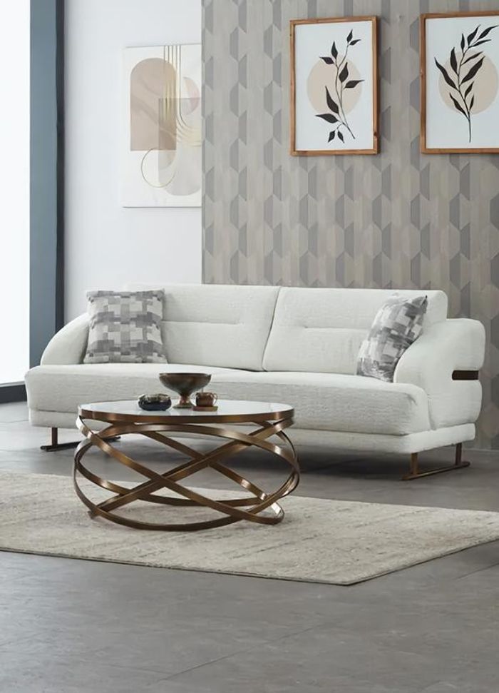 Couch Modern Dreisitzer Sofa 3 Sitzer Stoffsofa Polstersofa Weiß Sofas