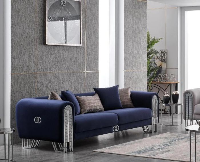 Luxus Couch Polster Möbel Wohnzimmer Couchen Blaue 240cm Dreisitzer