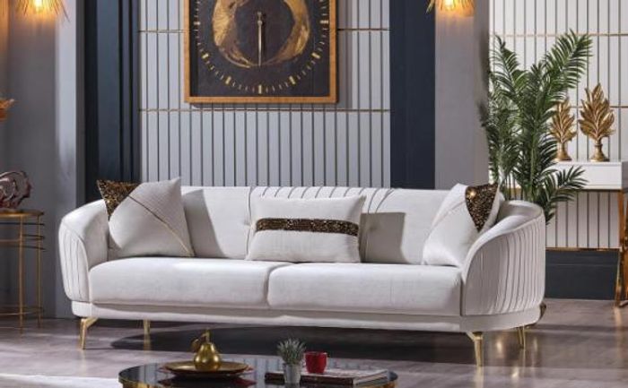 Weißer Edelstahl Dreisitzer Wohnzimmermöbel Polstersofas Luxus Möbel Sofa Samt
