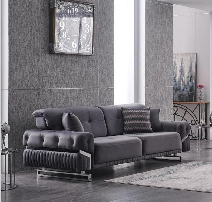 Graues Sofa Komplett Wohnzimmermöbel Luxus Polstergarnitur Dreisitzer
