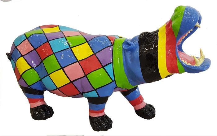 Handarbeit Abstrakte Figur Statue Design Bunte 60cm Statuen Skulptur Nilpferd