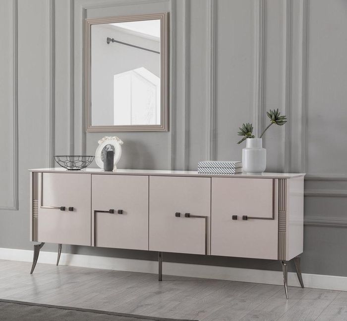 Moderner Esszimmer Set Designer Sideboard 4-türig Luxus Spiegel 2tlg