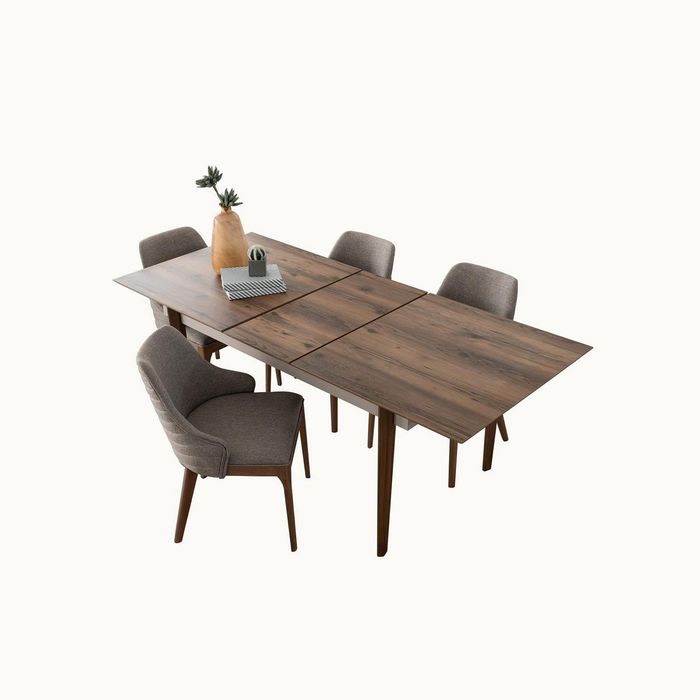 Komplette Esszimmer Garnitur Esstisch 4x Braune Polsterstühle 5tlg Set