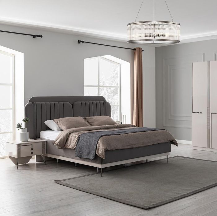 Graues Doppelbett Moderne Schlafzimmer Möbel Luxus Betten Holzgestell