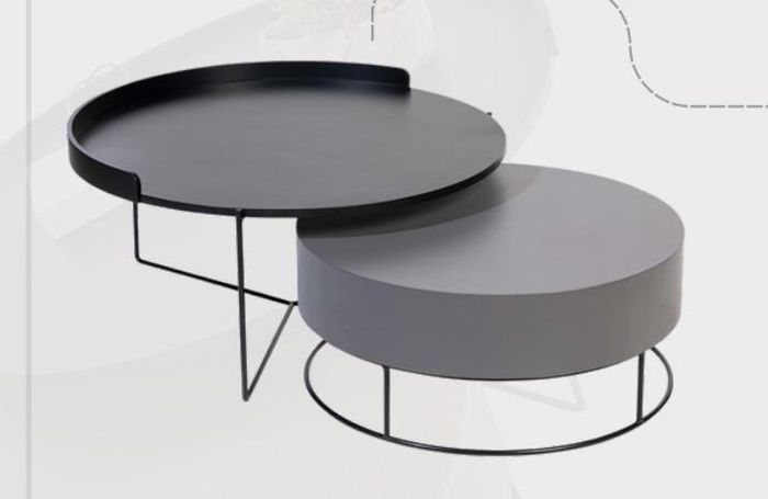 Schwarz-Grauer Couchtisch Set Wohnzimmer Rundtische Kaffeetische 2tlg