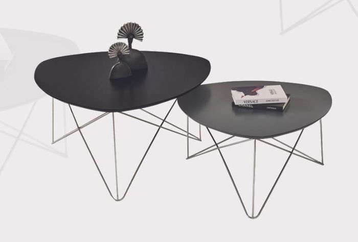 Schwarzer Couchtisch 3-er Set Wohnzimmer Designer Sofa Abstelltische
