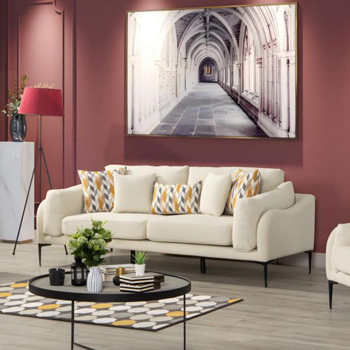 Dreisitzer Polstersofa Sofa Design 3 Sitzer Stoffsofa Beige Couch