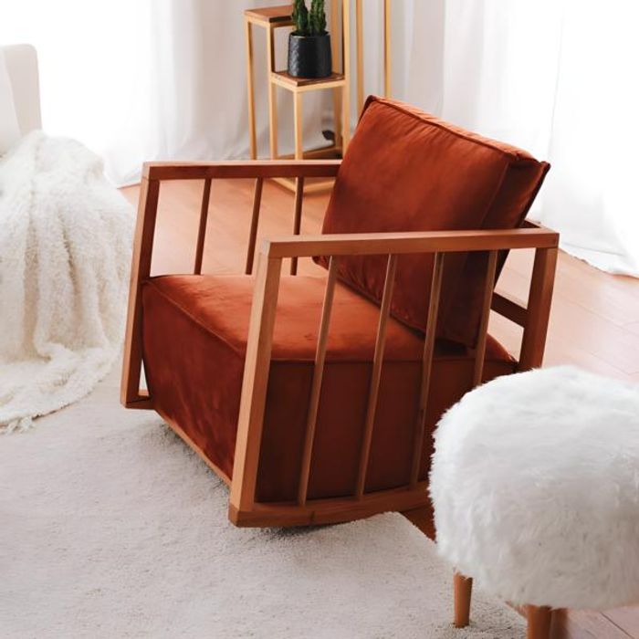 Wohnzimmer Polstersessel Einsitzer Sessel Sitzer Stoff Orange Design