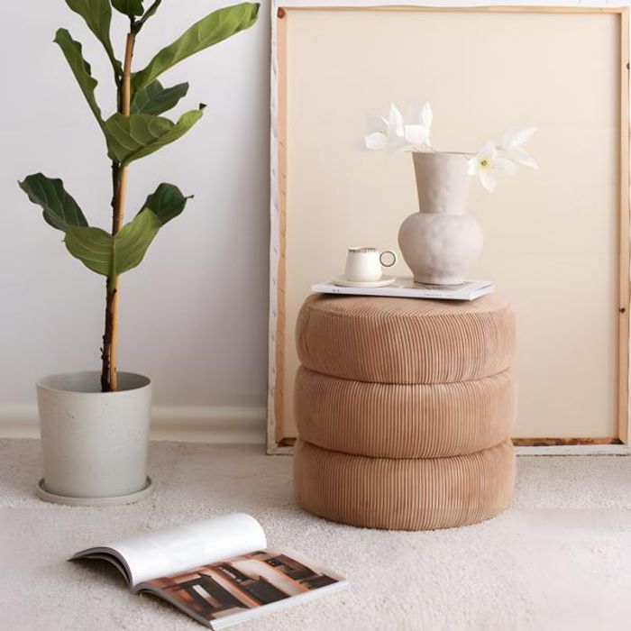 Fußhocker Hocker Puff Ottomane Tisch Stoff Wohnzimmer Sitzhocker Braun