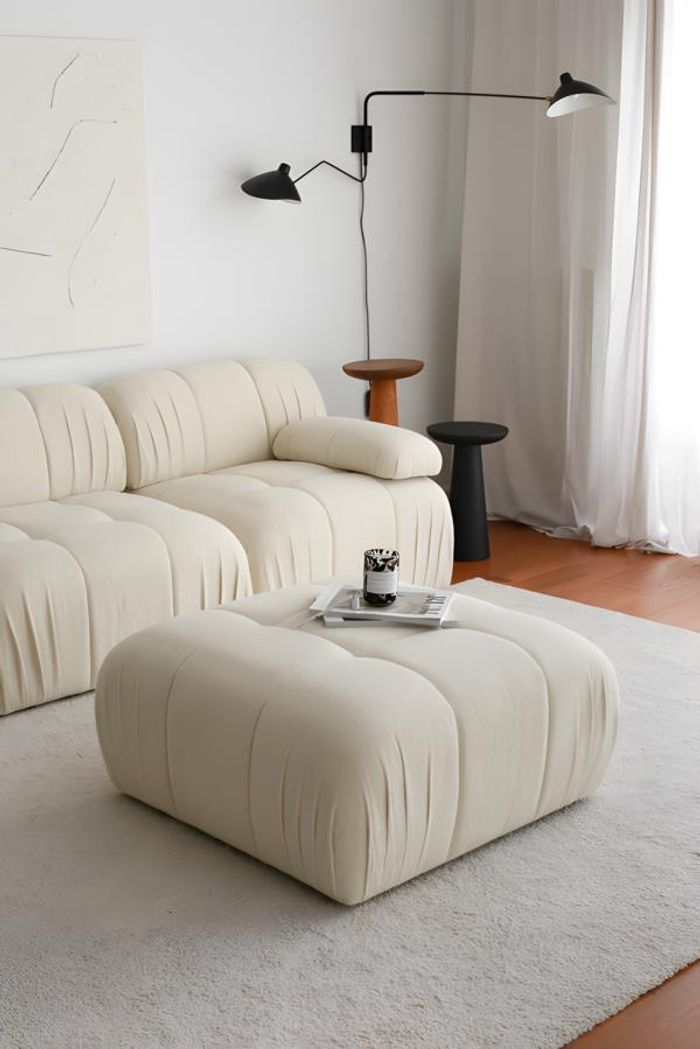 Fußhocker Hocker Puff Ottomane Sitz Stoff Wohnzimmer Sitzhocker Beige