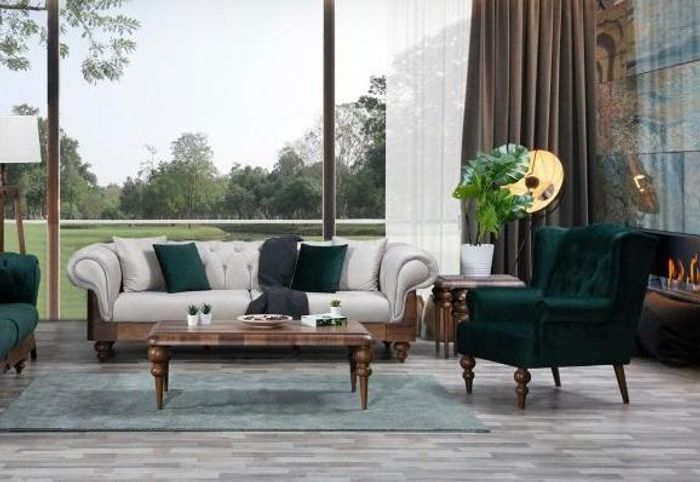 -Klassische Sofagarnitur 3-Sitzer + Sessel Chesterfield Designer Möbel