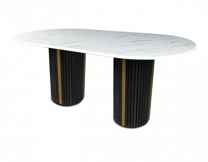 Luxus Esstisch Oval Tisch Esszimmertisch Marmoroptik Holz Edelstahl