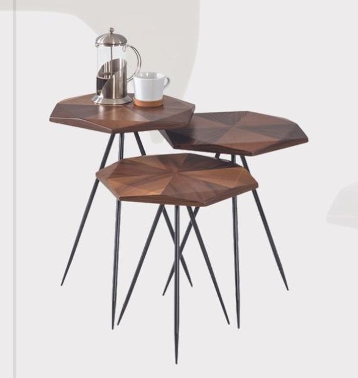 Holzcouchtische Designer 3-er Sofatisch-Set Wohnzimmer Beistelltische