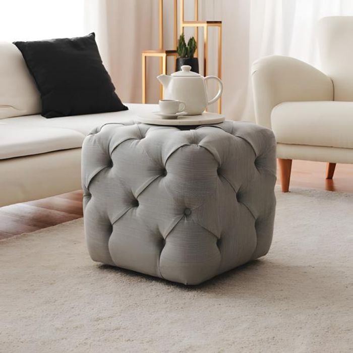 Würfelhocker Sitzhocker Hocker Puff Fußhocker Ottomane Stoff Grau Sitz