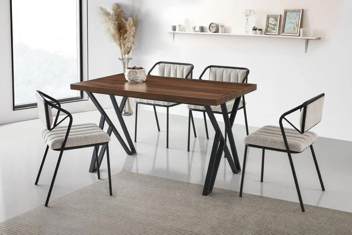 Esszimmer Essgruppe Essecke Holztisch Esstisch Stühle Set 7tlg Braun