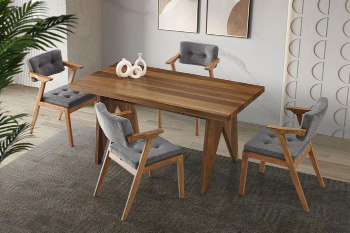 Esszimmer Essgruppe Essecke Holztisch Esstisch Stühle Set 7tlg Braun