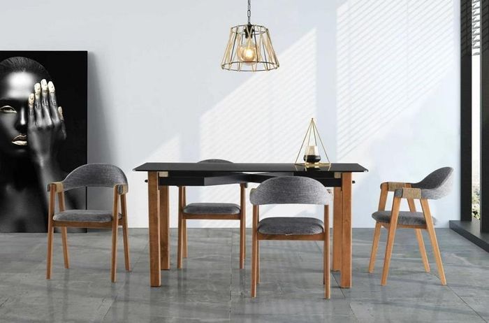 Komplette Esszimmer Tisch Essecke Esstisch Stühle 5tlg Grau Glastisch