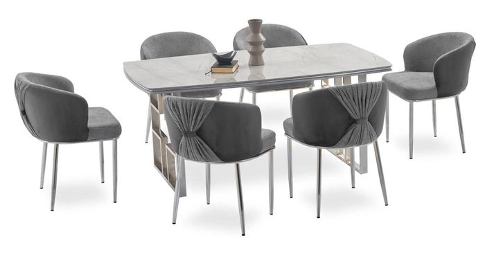 Modernes Esszimmer Set Grau Silber rechteckiger Tisch komfortable Stühle