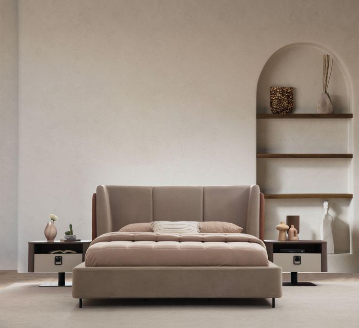 Schlafzimmer-Set Braun aus Holz mit Bett und Nachttischen